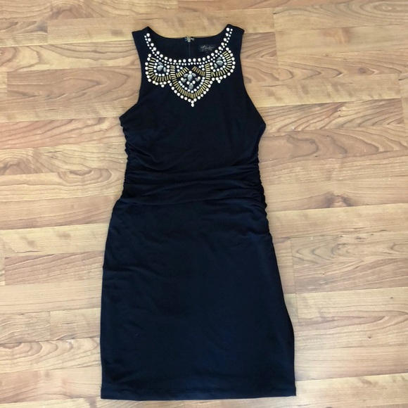 Black Fitted Dress with Embellished Neckline - Picture 1 of 2